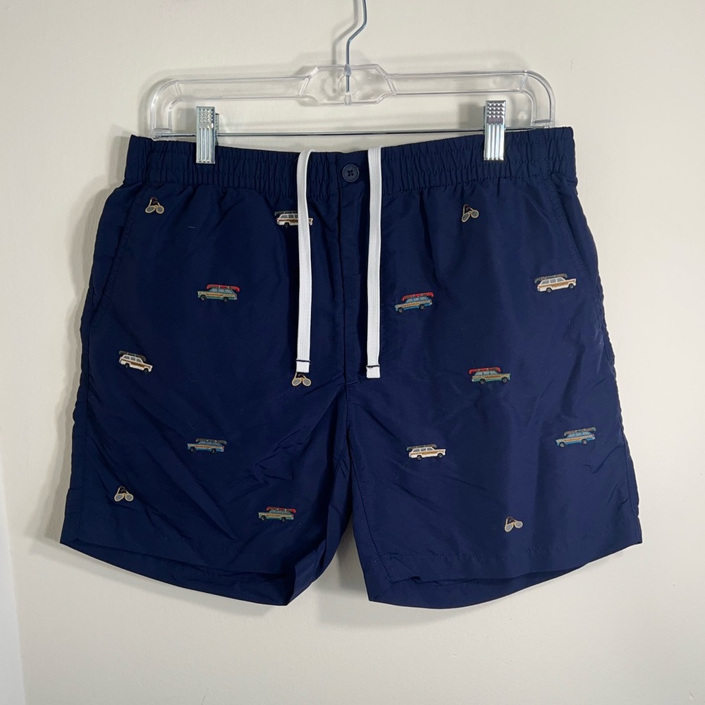 Polo Swim trunks, blue and car patterned, size M